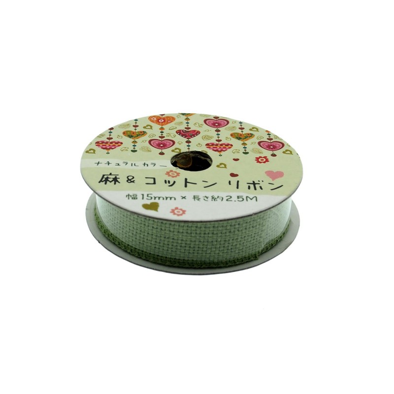 Linen Ribbon Green 15mm x 2.5m